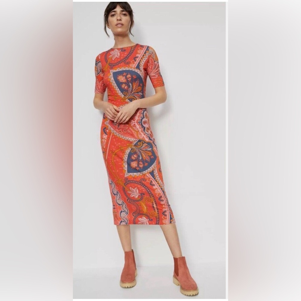 $168 MSRP Farm Rio Giannina Knit Midi Dress